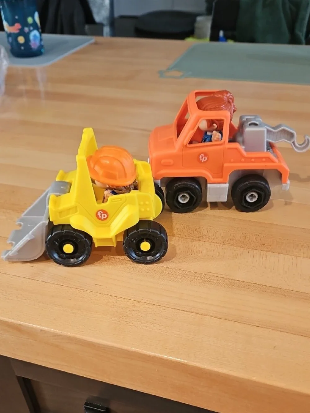 Little People Kids Toy Dump Truck & Loader Set - Orange & Yellow